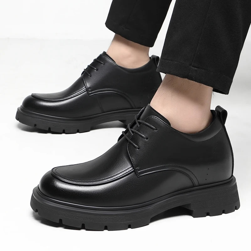 Invisible Comfortable Heightened Shoes for Men 3/6/8CM Thick Platform Genuine Leather Man Dress Shoes Casual Elevator Derby Shoe