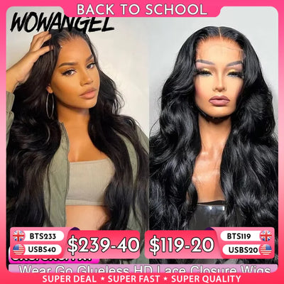 Wow Angel Glueless 250% Real HD Lace Closure Wigs 5X5 HD Closure Wig Wear & Go Body Wave Pre Plucked Human Hair Wigs For Women