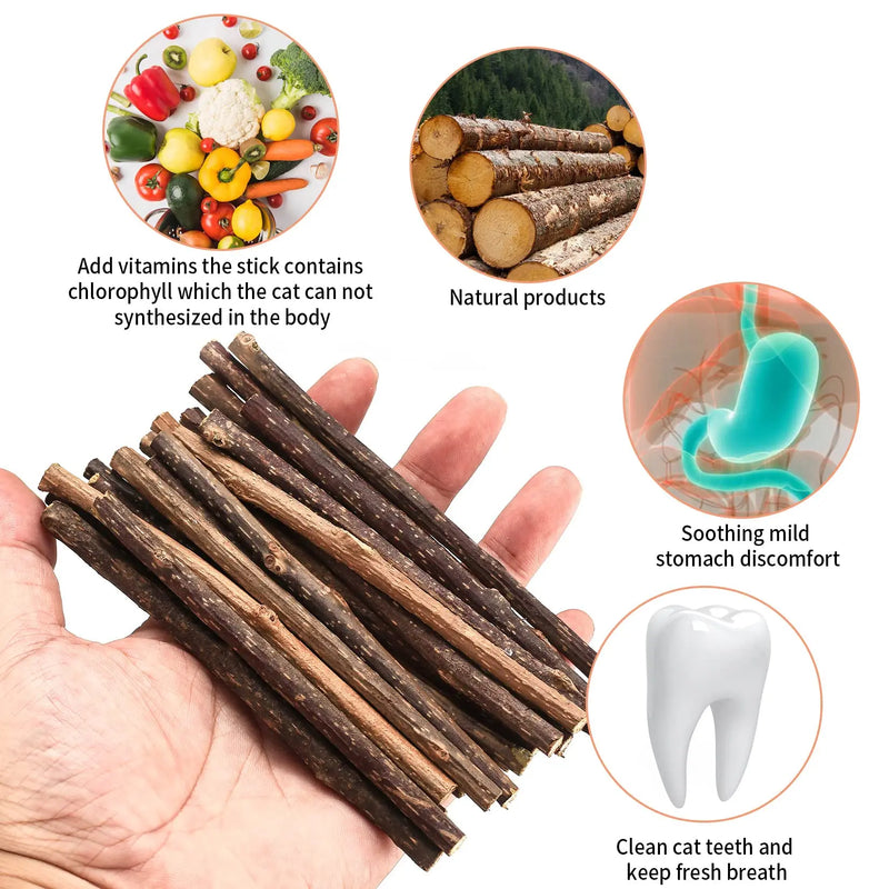 33pk Catnip & Silvervine Sticks - Natural Chew Toys w/ 3 Mouse Toys