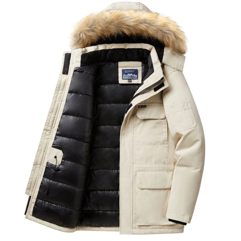 -30 Degree Winter Down Jacket Men Down Cotton Parkas Coat Mid-length Large Fur Collar Male Thicken Coat Snow Overcoat Parka