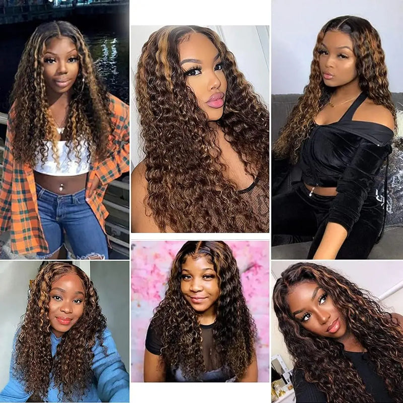 Highlight Water Wave Bundles P4/27 Honey Blonde Water Wave Human Hair Bundles 1/ 3 / 4 Bundles 30 Inch Deep Curly Wet and Wavy
