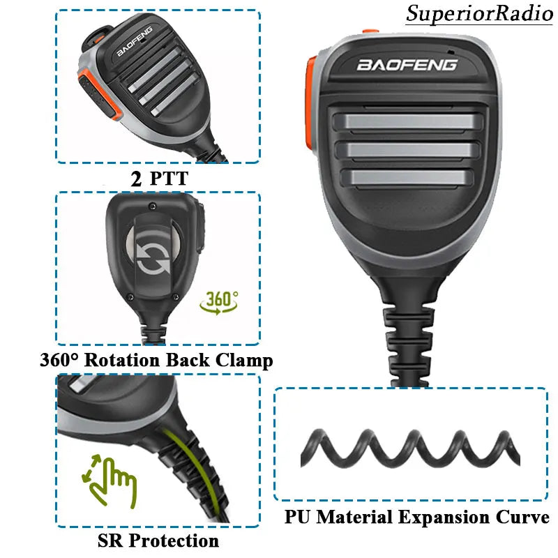 Baofeng Walkie Talkie Speaker Microphone Waterproof PTT Mic For UV-5R UV-16 UV-13 UV-21 UV17 Two Way Radio QuanSheng UV-K5 UV-K6