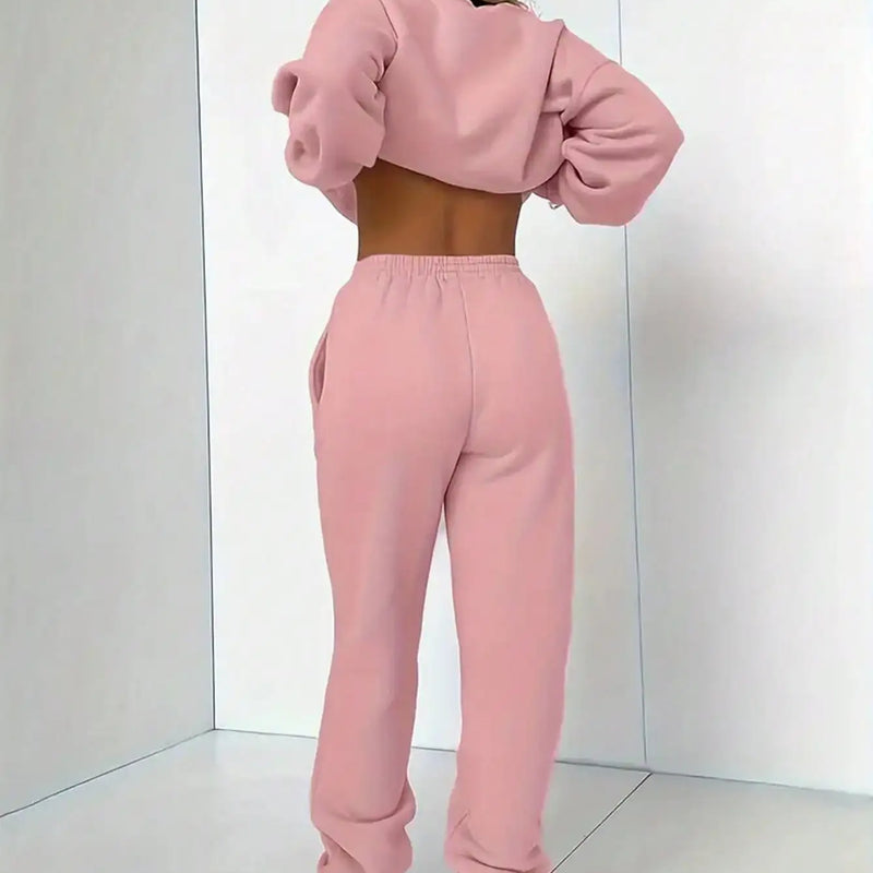 Women's Elastic Knit 2‑Piece Tracksuit Letter Print Long Sleeve Crew Neck Sweatshirt Elastic Waist Jogger Pants Loungewear Set