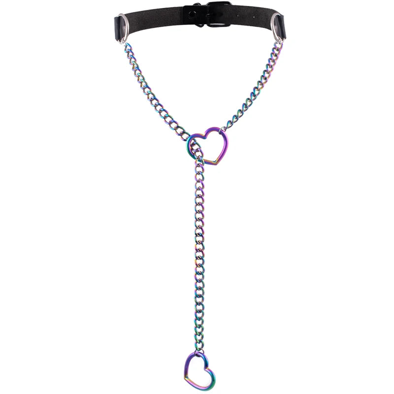 Heart Slip Chain Necklace Black leather Choker Collar For Women Goth Accessories  Punk Gothic Jewelry