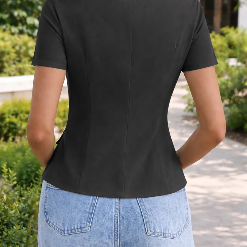 Women's Elegant Black Short Sleeved Slim Fit - View 2 | SAMAG