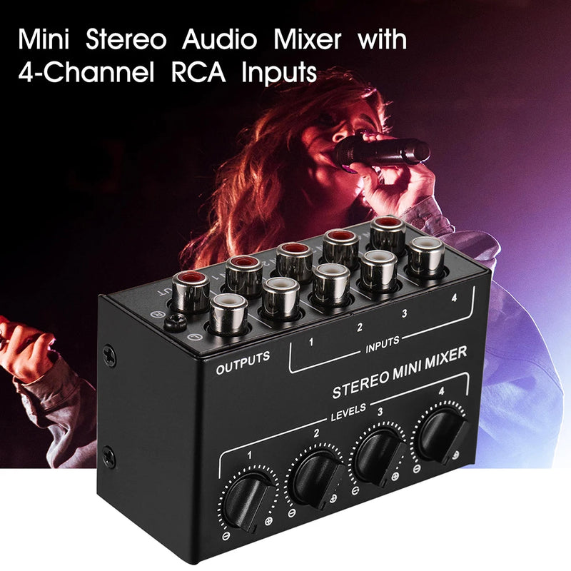 Portable CX400 Passive Stereo Mixer 4-Channel Small Audio Mixer Stereo Dispenser with RCA Inputs For Live Studio DJ Equipment