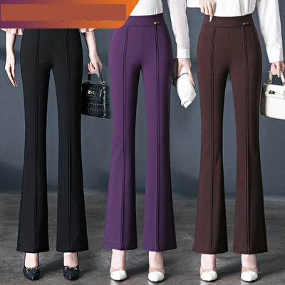 Spring New Versatile High - waisted Fishtail Flare Pants Women, Coffee Elastic Waist Commuter Casual Trousers Femme | SAMAG