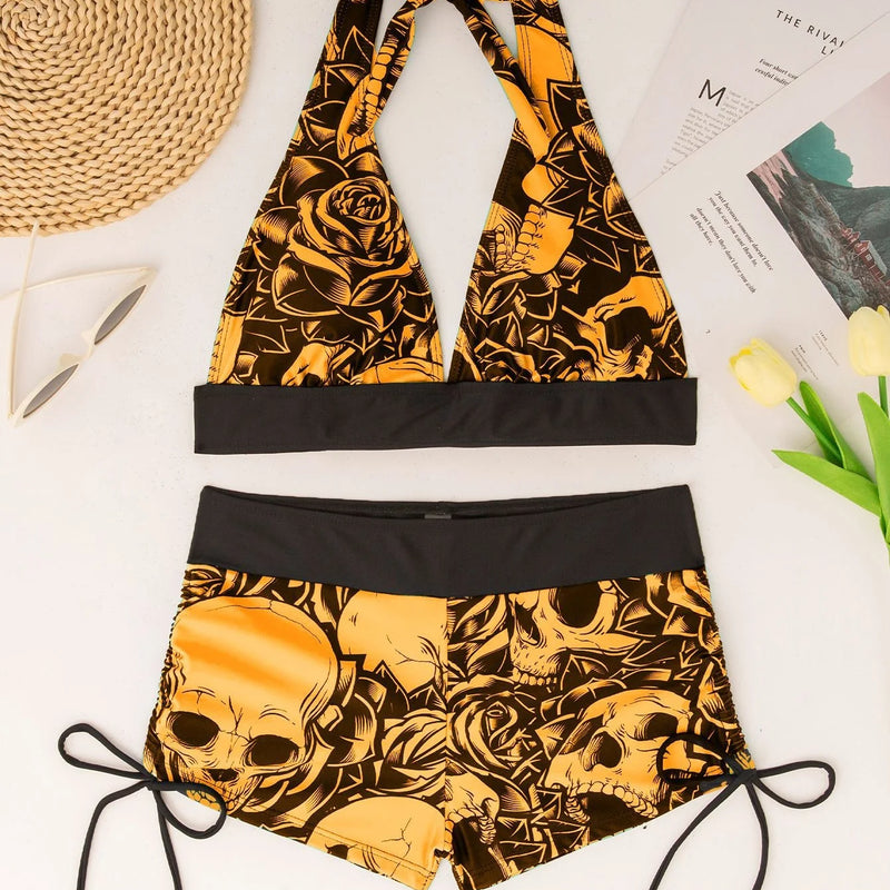 Square Neck Modest Bikini Set With Skull Print | SAMAG