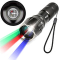 Upgraded Zoomable Red Flashlight, 4 Color in 1 Flash Light, Green Red Blue White Multi-Color RGBW Led with Memory for Fishing