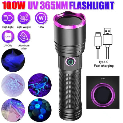 Powerful 365nm UV Flashlight Black Light Mirror Purple | SAMAG