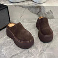 Women's Suede Platform Mules Round Toe Thick Chunky Sole Cotton Lined Warm Clogs Backless Slides Casual Height Increasing Shoes