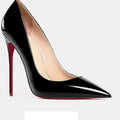 2025 European and American slim and sexy high heels, pointed shallow mouth black patent leather temperament work shoes