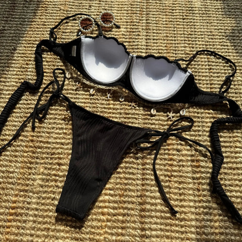 Sexy Ribbed Push Up Shell Pattern Bikinis Sets Two Pieces | SAMAG