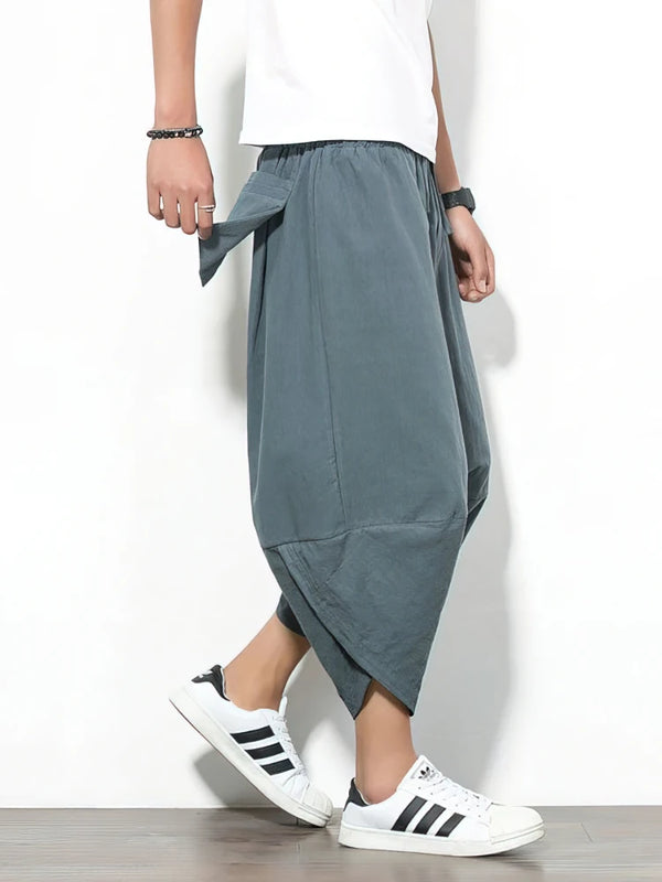 Beach Summer Cotton Linen Cargo Shorts Men Baggy Wide leg | SAMAG