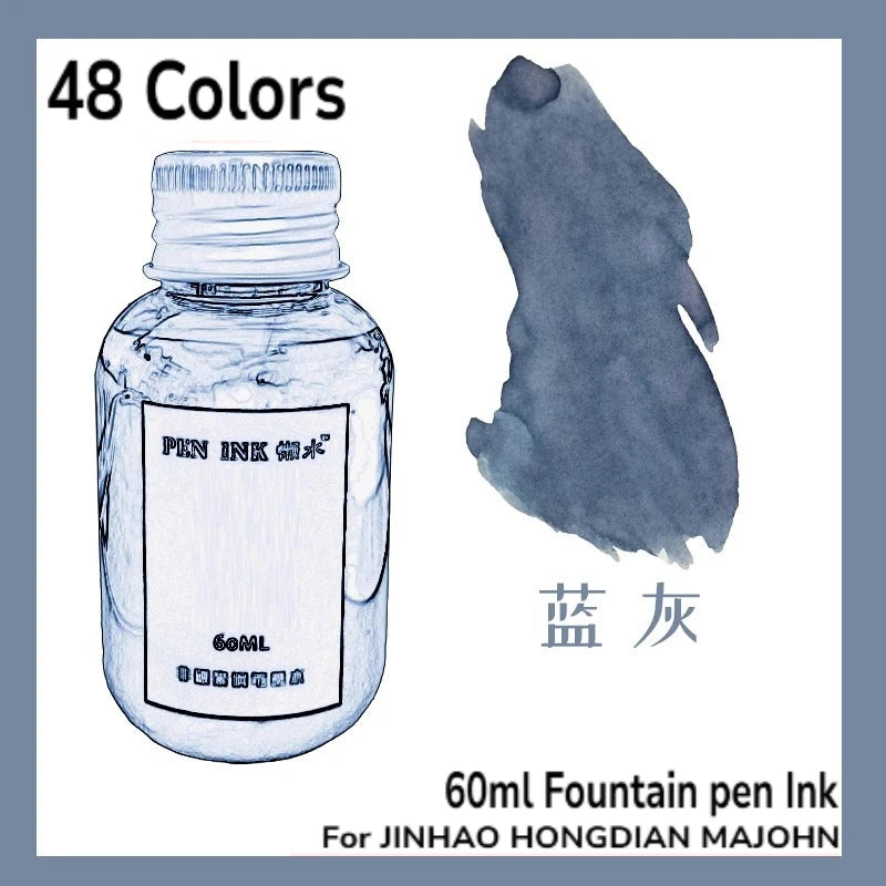 60ml 48Colors Fountain Pen Ink Cartridge Writing Dip Pen Ink Refill Stationery School Supplies For JINHAO HONGDIAN MAJOHN