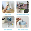Cute Cat Thermos Mug 600ml Coffee Tea Tumbler Stainless Steel 316 Portable Thermal Water Bottle With Straw Tea Infuser Handle