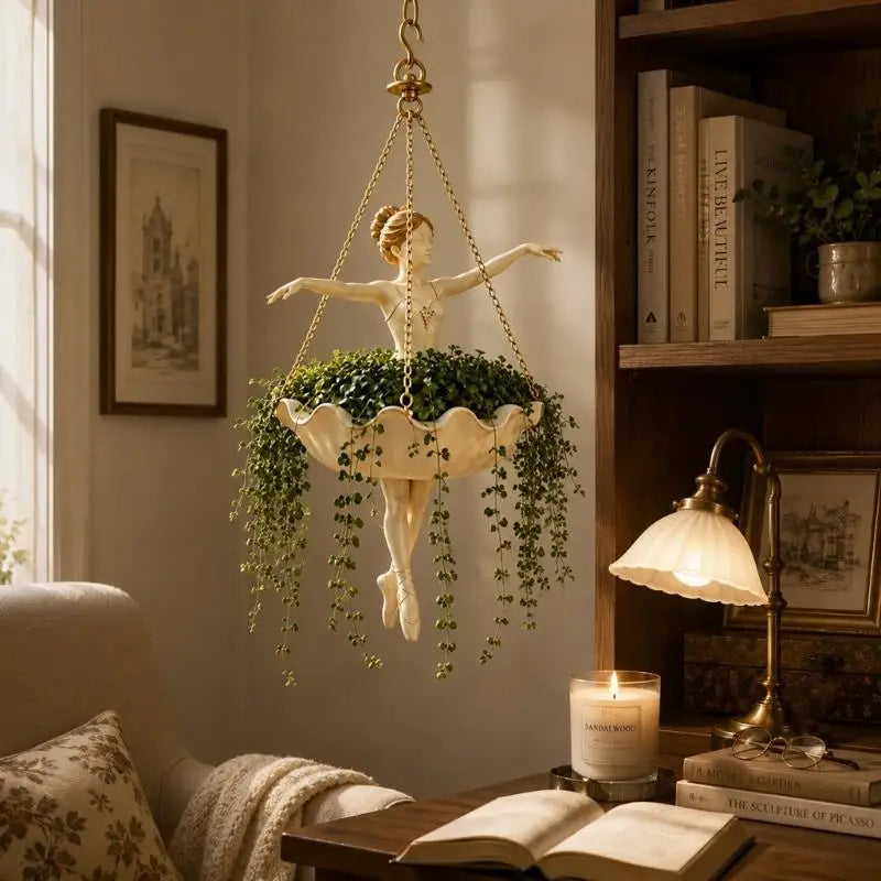 G6KF Porch and Balcony Decors Hanging Planter, Dancer Resin Flower Pot with Three Chain for Small Plant, Indoor Garden Accent