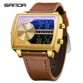 Sanda Men's Watch Fashionable Multifunctional Luminous Waterproof，Three Time Zones, Alarm Clock, Dual Display Electronic Watch