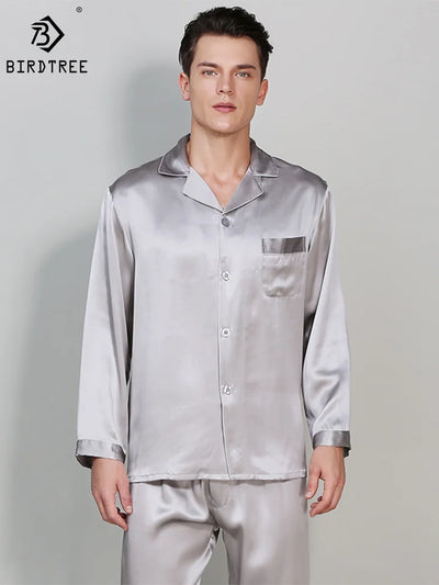Birdtree 19 Momme 100%Pure Silk Pajamas Sets, Men | SAMAG