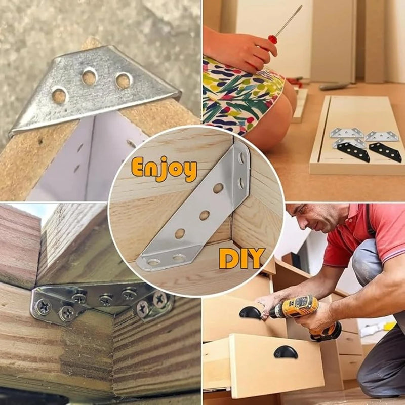 1-120Set Furniture Corner Connector Stainless Steel Angle Code for Cabinet Angle Shelf Support Fixed Brace Kits with Screw