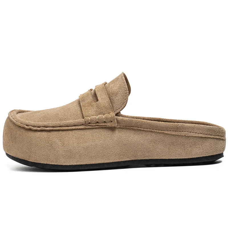 Fashion Comfortable Men's Casual Shoes Leather Loafers Half Slippers Slip-on Lazy Driving Shoes Couple Breathable Walking Shoes