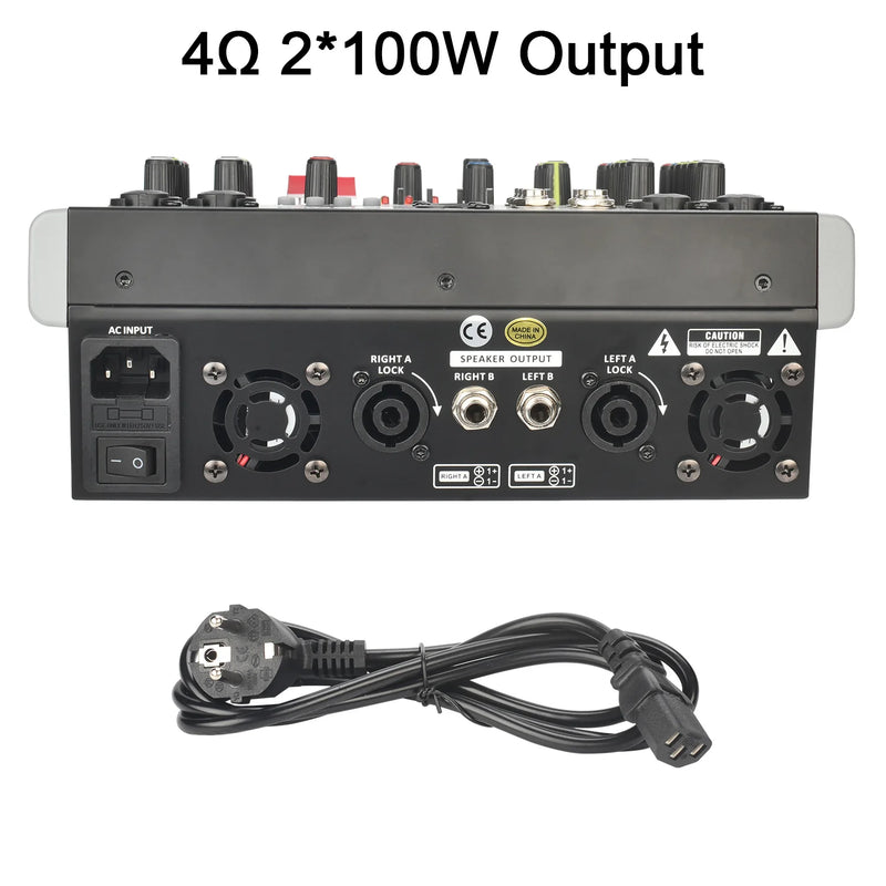 Lomeho 6 Channel Power Mixer 99 Effect Mixing Console with Amplifier Bluetooth USB PC Audio Record 2*100W Sound Table AM-AX6P