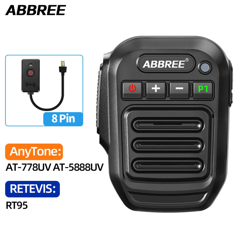 ABBREE Wireless Bluetooth Speaker Microphone Handheld Mic K Type/8 Pin For Quansheng UV-K5(8) K6 Baofeng UV-5R 21 QYT KT-8900D