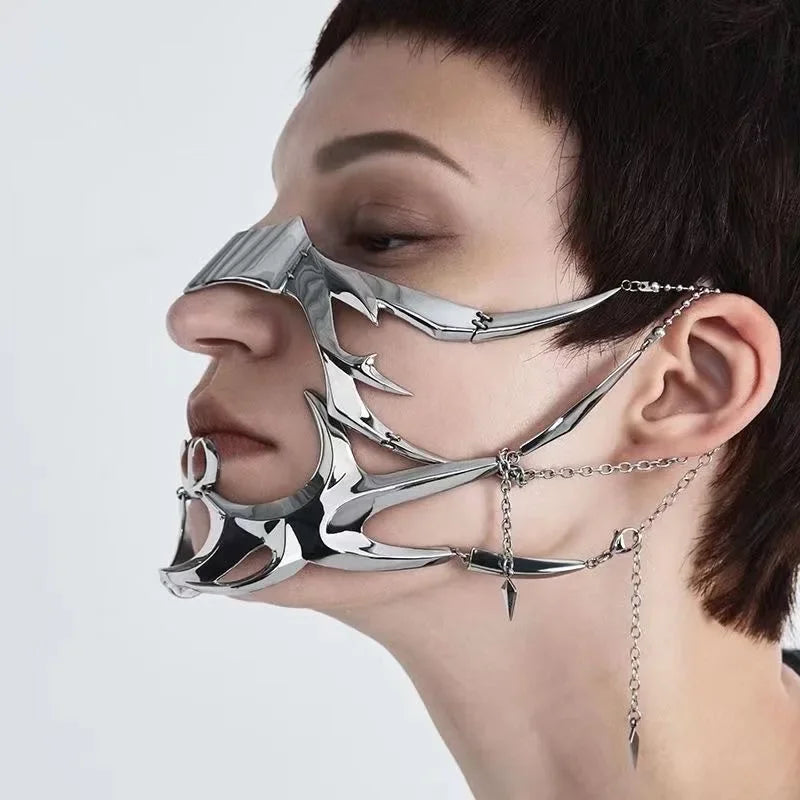 Exaggerate Cyberpunk Luxury Women Mask Fashion Metal Chain Nose Face Ornament Trendy Jewelry Masquerade Accessories Gifts