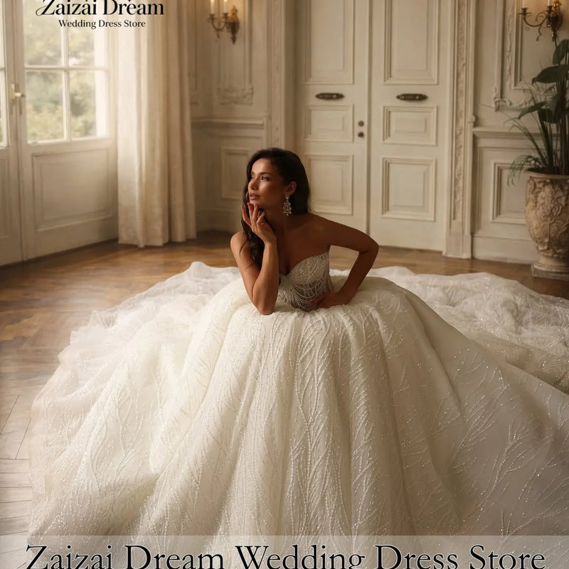 Customized Luxury Off Shoulder Sleeves Wedding Dresses 3D - View 6 | SAMAG