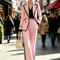 Elegant Women's Double Breasted Blazer Casual 2 Piece Set Autumn Lapel Long Sleeve Blazer Coats With Long Pants Office Suits
