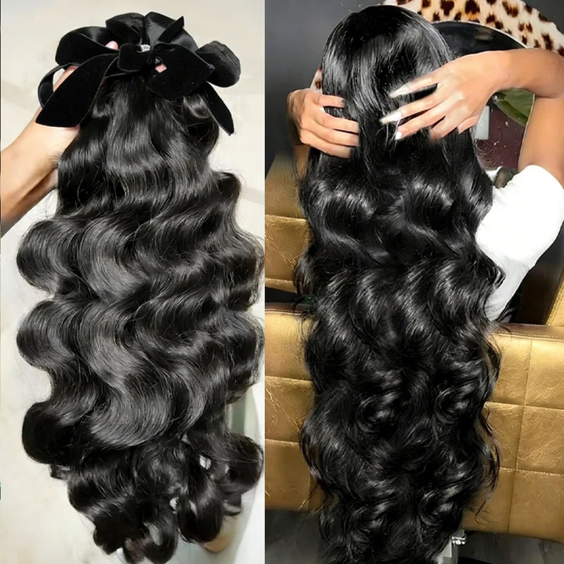 20 30 32 Inch Body Wave Double Weft Human Hair Bundles Remy Hair Extensions Unprocessed Brazilian Hair 1 3 4 Weave Natural Color