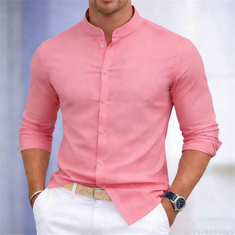 Men's stand-up collar white or black long-sleeved shirt | SAMAG