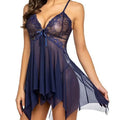 Pink Lace Mesh Nightgowns Sleepwear Women Sexy Lingerie Babydoll Revealing Plunge Neckline and Thigh-High Split Dress Underwear