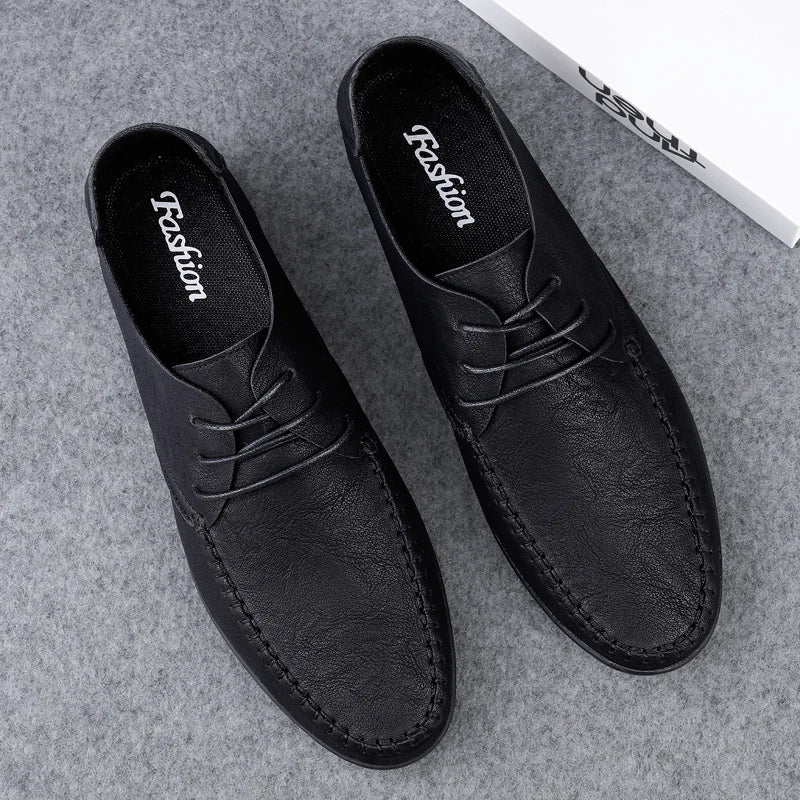 Men's leather shoes soft soles four seasons plus size casual leather shoes fashion trendy youth party Versatile driving shoes