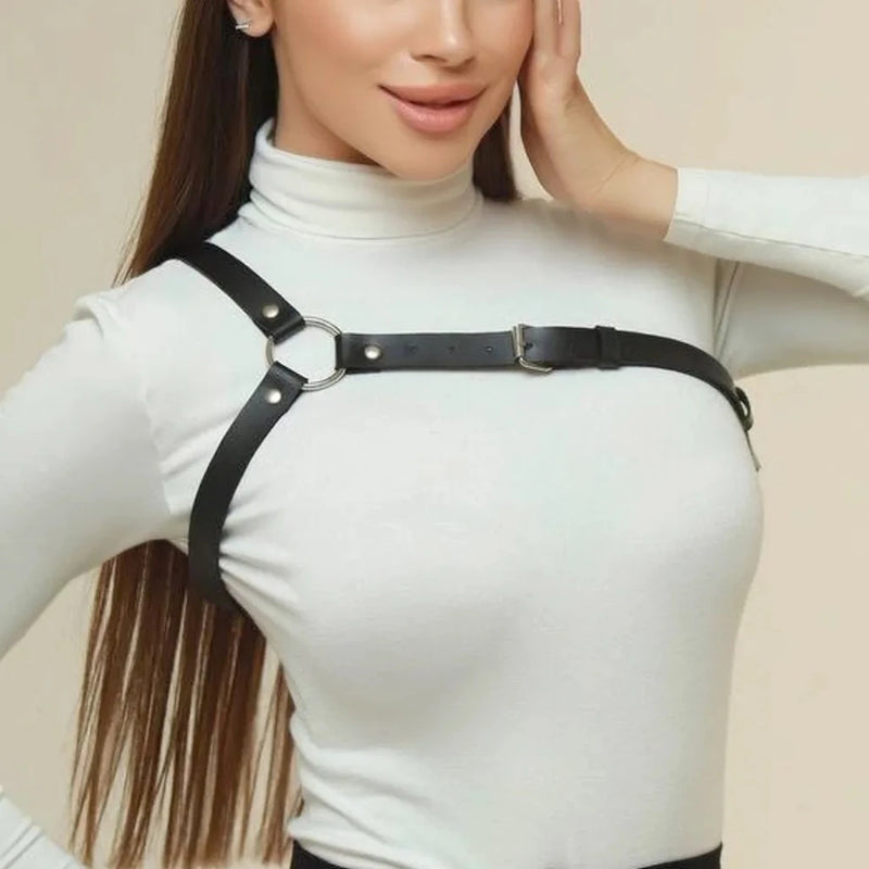 Fashion PU Leather Harness Belts Gothic Punk One Shoulder Suspenders Straps for Women Street Style Friends Gathering Accessories