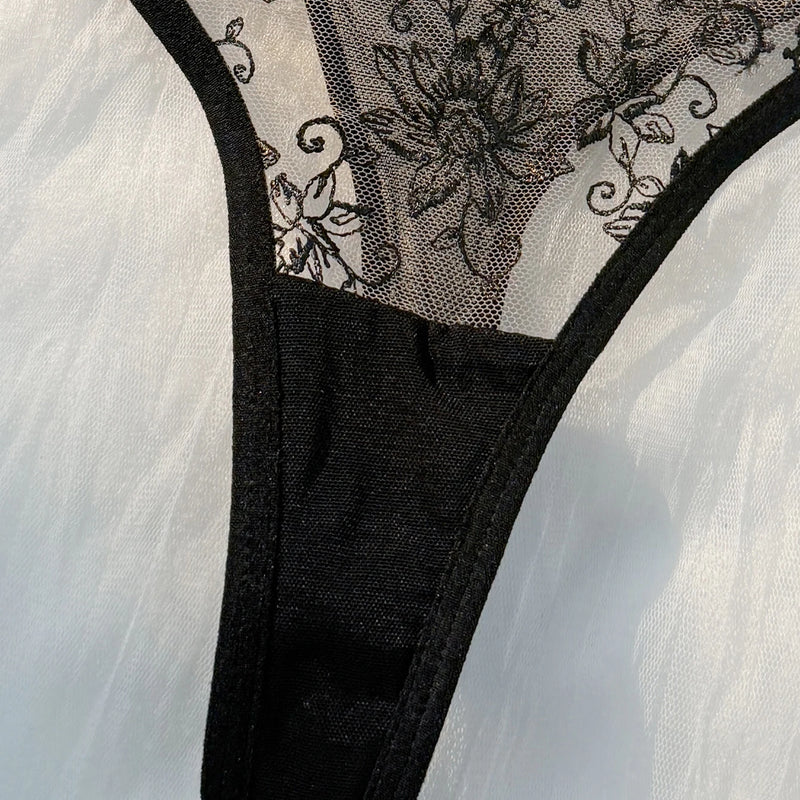 2-piece women's black comfortable lightweight bow semi transparent lingerie set ZA824057