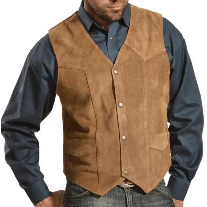 2025 New Men Vests Sleeveless Jackets Cowboy Waistcoat Single Breasted Irregular Men's V-neck Bussiness Jacket Cargo Vest