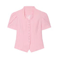 Women V Neck Puff Sleeve Cropped Blouse Button Slim - View 12 | SAMAG
