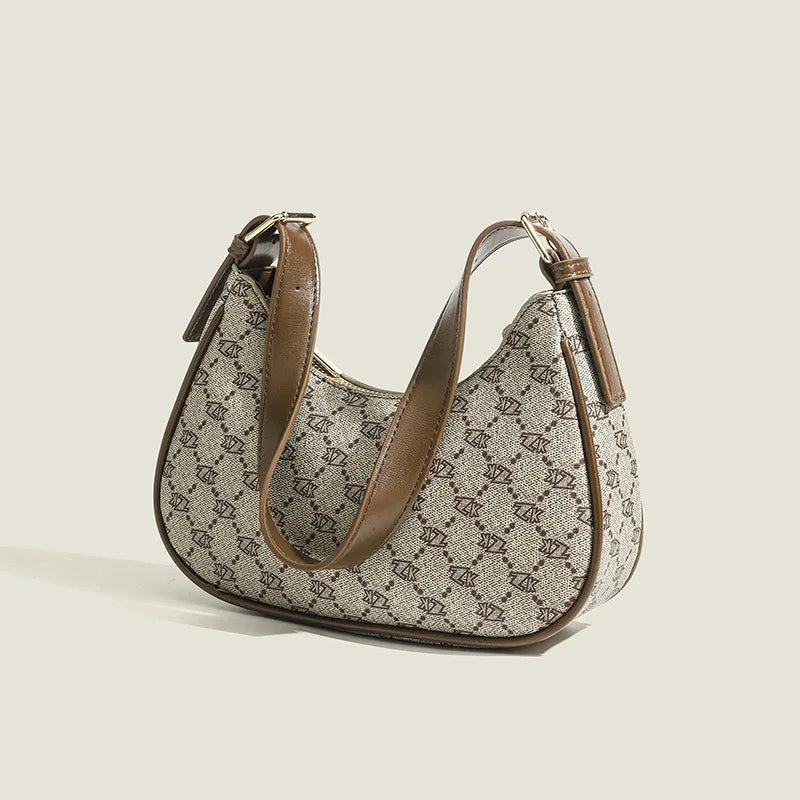 Retro Printing Female Underarm Bag Fashion High Quality Zipper Small Handbag Adjustable Strap Solid Color Shoulder Bags