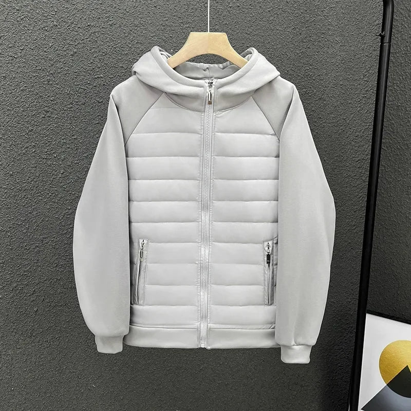 Trendy Hooded Solid Color Cotton Coat Jacket Grey Black White Loose Fit Versatile Casual Unique Couple Style Jacket For Men