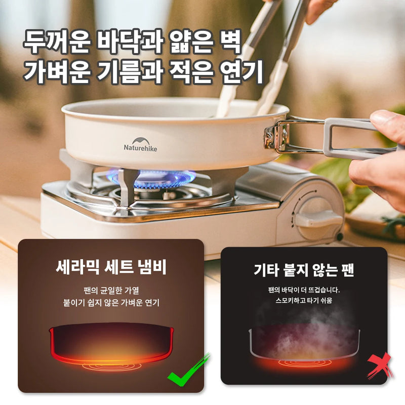 Naturehike Ceramic Non-Stick Set Of Pots Camping Cookware Kit Outdoor Frying Pan Kettle Picnic Tableware Kitchen Utensils