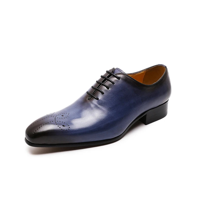 Mens Oxford Genuine Leather Shoes Whole Cut Fashion Pointed Toe Lace-up Formal Business Wedding Dress Shoes for Men