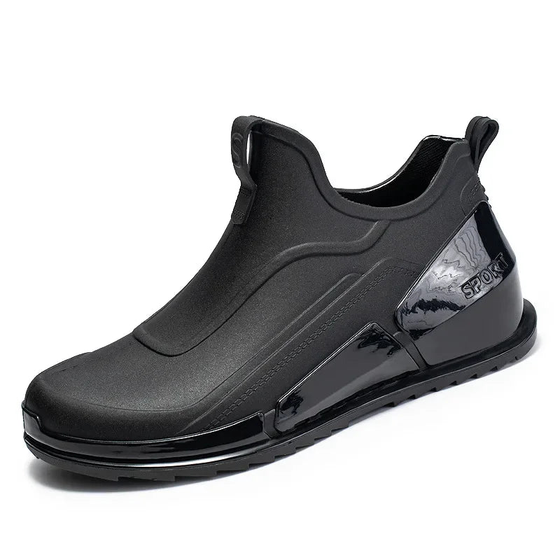 Men's Rain Boots Ankle Waterproof Shoes Men Casual Fishing Work Shoes Slip on Non-slip Rain Shoes Womens Kitchen Rubber Shoes