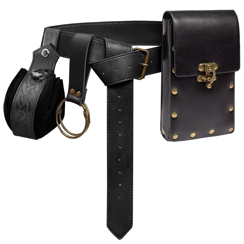 5Pcs/Set Medieval Leather Belt Waist Bag Renaissance Steampunk Vintage Waist Pack Cosplay Halloween Costume Accessories Set ﻿