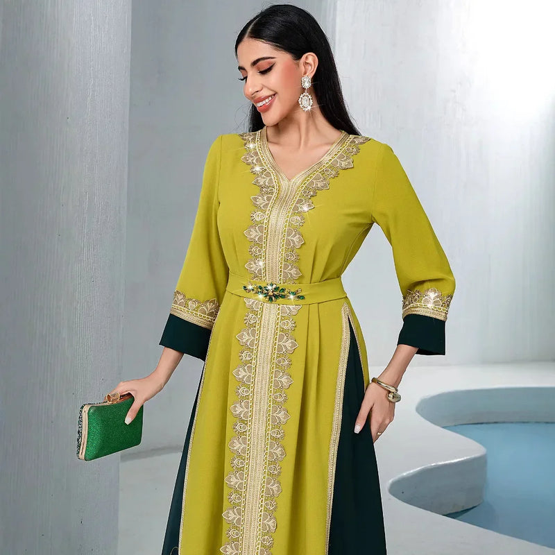 Eid Diamonds Abayas for Women Luxury Dubai Kaftan Muslim Evening Party Maxi Dress Turkey Kaftan Morocco Caftan Femme Musulmane