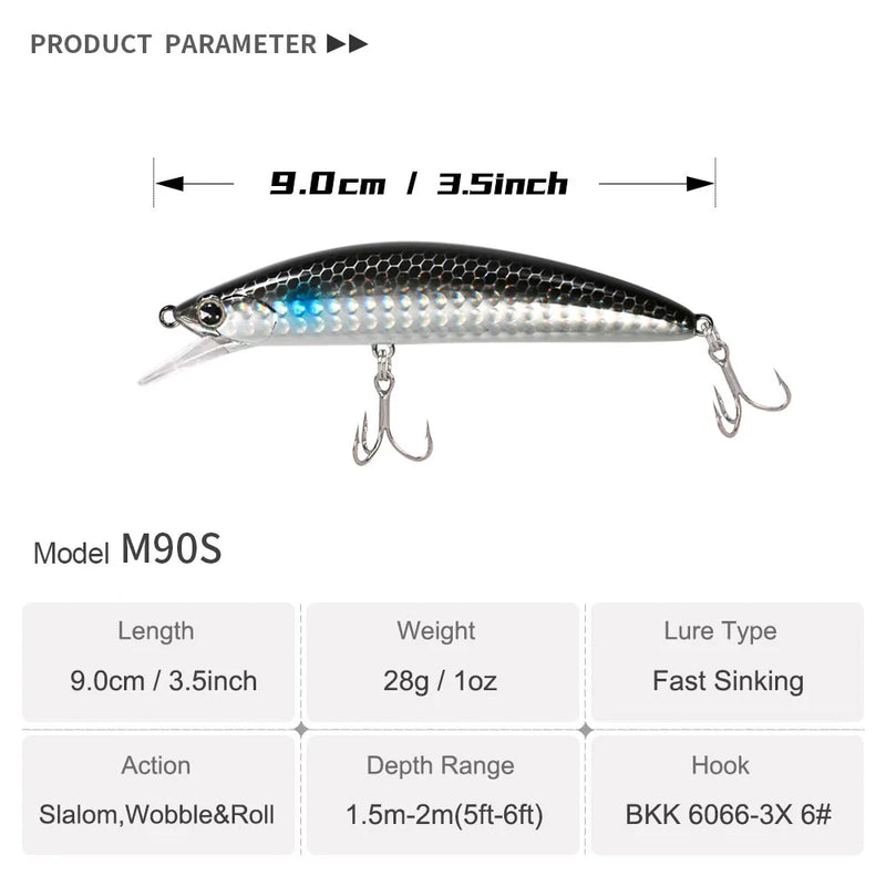 JIGGING PRO 90mm 28g Heavy Surfer Sinking Minnow Lure Sea | SAMAG