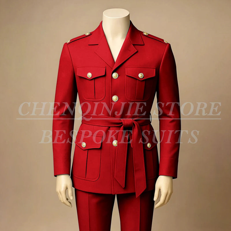 Black Men's Suits Elegant Safari Single Breasted Notch Lapel Slim Fit 2 Piece Jacket Pants Full Sets Customzied Male Clothing