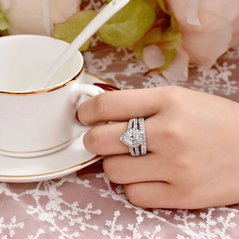 Newshe 925 Sterling Silver Wedding Engagement Rings Set for Women Pear Cut AAAAA CZ Imitation Diamond Vintage Bridal Jewelry