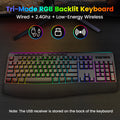 FocusOnPC K787 2.4G Tri-Mode Wireless Gaming Keyboard, 104 Keys RGB Backlit, Ergonomic USB-C Plug-and-Play Keyboard, 1900mAh Battery, Auto Sleep & Low Battery Alert, Silent Typing for Game