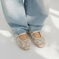 Embroidered Pearl Mesh Women Mary Jane Shoes Casual Summer Breathable Footwear Round Toe Belt Buckle Ballet Style Flats for Lady
